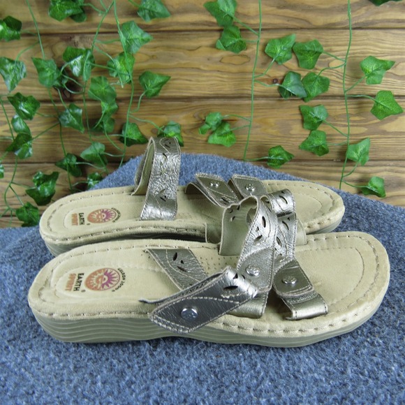 Earth Spirit Women  Slide Gold Leather Sz 8.5 Medium Gently‎ Used 2025 - Picture 3 of 6